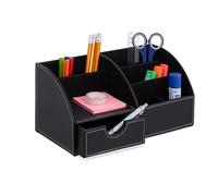 Relaxdays Organizador Escritorio 6 Compartimentos y 1 Cajón, Accesorio Oficina, 14 x 28,5 x 15 cm, Portalápices, Negro