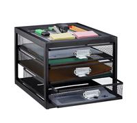 Relaxdays Organizador Escritorio con 3 Cajones para Documentos A4, Acero, Negro, 23 x 27,5 x 35,5 cm