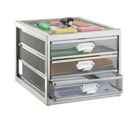 Relaxdays Organizador Escritorio con 3 Cajones para Documentos A4, Acero, Plateado, 23 x 27,5 x 35,5 cm