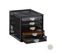Relaxdays Organizador Escritorio con 5 Cajones para Documentos A4, Acero, Negro, 29 x 27,5 x 35,5 cm