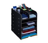 Relaxdays Organizador Escritorio con Bandejas de Documentos, 12 Compartimentos, 34,5 x 25 x 32 cm, MDF, Color Negro, Tablero de Fibras