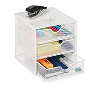 Relaxdays Organizador Escritorio de Metal, Organizadores Oficina con 3 Cajones, 17x16x17 cm, Utensilios Despacho, Blanco