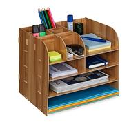 Relaxdays Organizador Escritorio Documentos, 10 Compartimentos, 27,5x32,5x25 cm, Cajonera Sobremesa MDF, Marrón Oscuro, Tablero de Fibras
