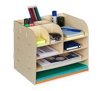 Relaxdays Organizador Escritorio Documentos, 10 Compartimentos, 27,5x32,5x25 cm, Cajonera Sobremesa MDF, Marrón Claro