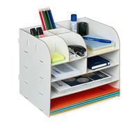Relaxdays Organizador Escritorio Documentos, 10 Compartimentos, 27,5x32,5x25 cm, Cajonera Sobremesa MDF, Color Blanco, Tablero de Fibras
