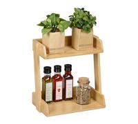 Relaxdays Organizador Especias, 2 Baldas, Estantería Cocina y Baño, 27 x 27,5 x 16 cm, Estante Especiero Pie, Natural, Bambú