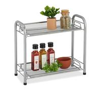 Relaxdays Organizador Especias, 2 Pisos, Estantería Cocina, Condimentos, Productos Cuidado Personal, Metal, Plateado