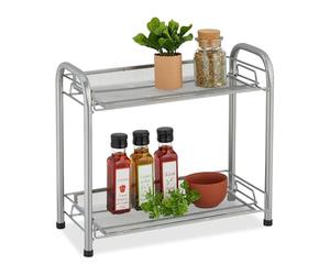 Relaxdays Organizador Especias, 2 Pisos, Estantería Cocina, Condimentos, Productos Cuidado Personal, Metal, Plateado