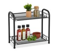 Relaxdays Especiero Organizador Especias, 2 Pisos, Estantería Cocina y Baño, Condimentos, Productos Cuidado Personal, Metal, Negro, 32 x 37 x 17 cm