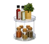 Relaxdays Organizador Giratorio 2 Pisos, Ø 23,5 cm, Estantería Rotatoria Nevera, Cosméticos y Especias, Transparente