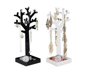 Relaxdays Organizador Joyas Árbol, 2 Unidades, Acrílico, Negro-Blanco, 28,5 x 14,5 x 9,5 cm