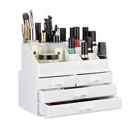 Relaxdays Organizador Maquillaje de 4 Cajones, Fibra Acrílica, Blanco, 19 x 23.5 x 14 cm