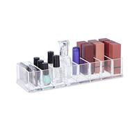 Relaxdays Organizador Maquillaje Rectangular, 8 Compartimentos, Pintaúñas, Caja Multiusos, 5 x 25,5 x 9 cm, Transparente