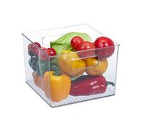 Relaxdays Organizador Nevera, Almacenaje Alimentos Frigo, 15,5 x 21 x 21 cm, Cajón para Cocina con Asas, Transparente