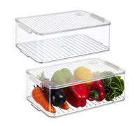 Relaxdays Juego Organizador Nevera, Set de 2, Almacenaje de Alimentos, Caja para Frigorífico, 10,5 x 21 x 33 cm, Transparente