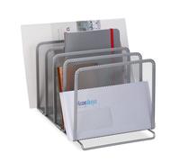 Relaxdays Organizador de Oficina Diseño Malla, 5 Espacios, Bandeja Cartas Metal Sobremesa, 19 x 20,5 x 37,5 cm, Plateado