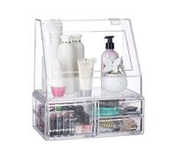 Relaxdays Organizador para Maquillaje, Tres cajones, Caja de almacenaje para Brochas & Pintalabios, Transparente, Acrílico, 34 x 30,5 x 19,5 cm