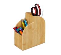 Relaxdays Organizador Portalápices para Escritorio 2 Compartimentos, Lapicero Bambú Veteado, 20x17x9 cm, Natural