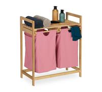 Relaxdays Organizador ropa sucia con 2 cestos rosa marrón claro,rosa