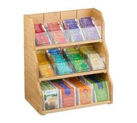 Relaxdays Organizador té bambú 12 compartimentos marrón claro,transparente