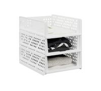 Relaxdays Organizadores de Armario, Pack de 3, Cajas de Almacenaje Apilables, Cajones de 13 x 33,5 x 43,5 cm, Blanco