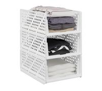 Relaxdays Organizadores de Armario, Pack de 3, Cajas de Almacenaje Apilables, Cajones de 18 x 33,5 x 43,5 cm, Blanco