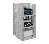 Relaxdays Organizadores de Armario, Pack de 3, Cajas de Almacenaje Apilables, Cajones de 24,5 x 33,5 x 43,5 cm, Gris