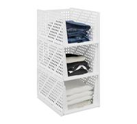 Relaxdays Organizadores de Armario, Pack de 3, Cajas de Almacenaje Apilables, Cajones de 24,5 x 33,5 x 43,5 cm, Blanco