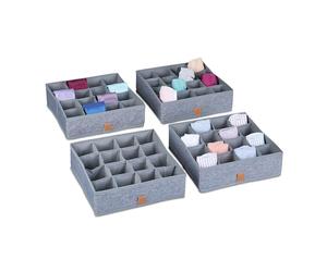 Relaxdays Organizadores de Cajones para Ropa Interior, Set de 4, Almacenaje para Calcetines y Bragas, Separadores, Gris