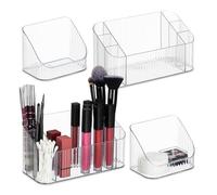 Relaxdays Organizadores de Maquillaje en Set de 2, Plástico, Caja para Cosméticos, Labiales, Brochas y más, Transparente