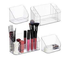 Relaxdays Organizadores de Maquillaje en Set de 2, Plástico, Caja para Cosméticos, Labiales, Brochas y más, Transparente