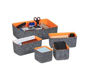 Relaxdays Organizadores para Cajones, Set de 5 Cajas Organizadoras para Armario, Cómoda, etc., 3 Tamaños, Gris/Naranja
