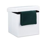 Relaxdays Otomana de almacenaje de lino con tapa blanco