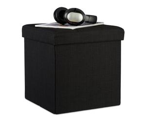 Relaxdays Otomana de almacenaje de lino con tapa negro