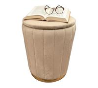 Relaxdays Otomana de Almacenamiento de Terciopelo, puf Redondo tapizado, 42 x 32 cm, Color café para salón, Color Beige