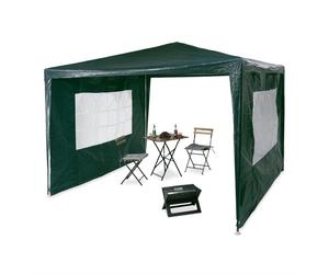 Relaxdays Pabellón de 3x3m con dos laterales blanco,verde oscuro,transparente