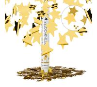 Relaxdays Pack de 10 Cañones Confeti para Lluvia de Estrellas en Bodas y Cumpleaños, Dorado, 6-8 m Altura, 40 cm