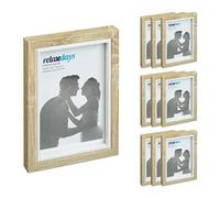 Relaxdays Pack 10 Marcos Fotos, 10x15, Vertical u Horizontal, Efecto Madera, Portarretratos, Paspartús, Marrón y Blanco
