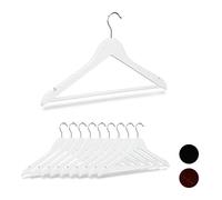 Relaxdays Pack 10 Perchas Ropa con Gancho Giratorio, Madera, Blanco, Hierro, 5 cm de Ancho