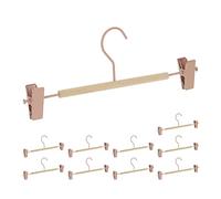 Relaxdays Pack 10 Pinzas Pantalones, Percha Faldas, Colgadores Madera y Metal 11,5 x 30,5 x 3 cm, Rosa y Natural, Hierro