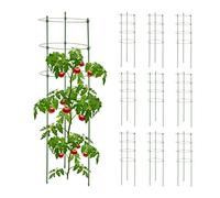 Relaxdays Pack 10 Tutores Plantas, 90 cm Alto, Soporte Enredaderas 4 Anillos, Guía Trepadoras, Metal y Plástico, Verde, Acero