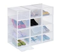 Relaxdays 12er Schuhboxen Pack 12 Cajas Zapatos Apilables, Calzado hasta Talle 45, Orificios de Ventilacón, Plástico, Transparente, 14 x 23 x 33,5 cm