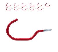 Relaxdays Juego Pack 12 Ganchos para Bicicletas, Colgadores Bicis Pared o Techo, Engomados, Organizadores Herramientas, Rojo, Acero, 7 x 0,7 x 14,5 cm