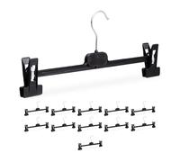 Relaxdays Perchas para Pantalones y Faldas, Pack de 12, Plástico y Metal, Colgadores con 2 Pinzas, 15x35,5x2,5 cm, Negro