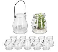 Relaxdays Pack 12 Portavelas Vidrio, Asa Dorada y Plateada, Interior, Exterior, Porta Velas Té, 10x8,5 cm, Transparente