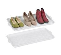 Relaxdays Pack 2 Bandejas para Zapatos, Escurridoras Calzado, Antigoteo, Plástico, 3 Pares C/U, 3,5 x 74 x 36 cm, Blanco