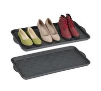 Relaxdays Pack 2 Bandejas para Zapatos, Escurridoras Calzado, Antigoteo, Plástico, 3 Pares C/U, 3,5 x 74 x 36 cm, Gris