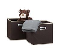 Relaxdays - Pack 2 cajas plegables, cuadrado, 30 x 30 x 30 cm, caja almacenamiento, caja estantería, marrón