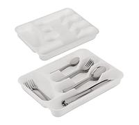 Relaxdays Pack 2 Cuberteros Cajón 5 Espacios, Organizador Cubiertos Plástico, 4x24,5x32,5cm, Utensilio, Apilable, Blanco