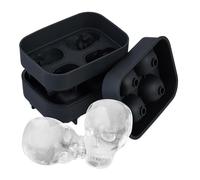 Relaxdays Pack 2 Cubiteras, Moldes para Cubos de Hielo, Forma Calavera, 4 Cubitos c/u, Silicona, para Halloween, Negro, 4,5 x 8,5 x 11,5 cm